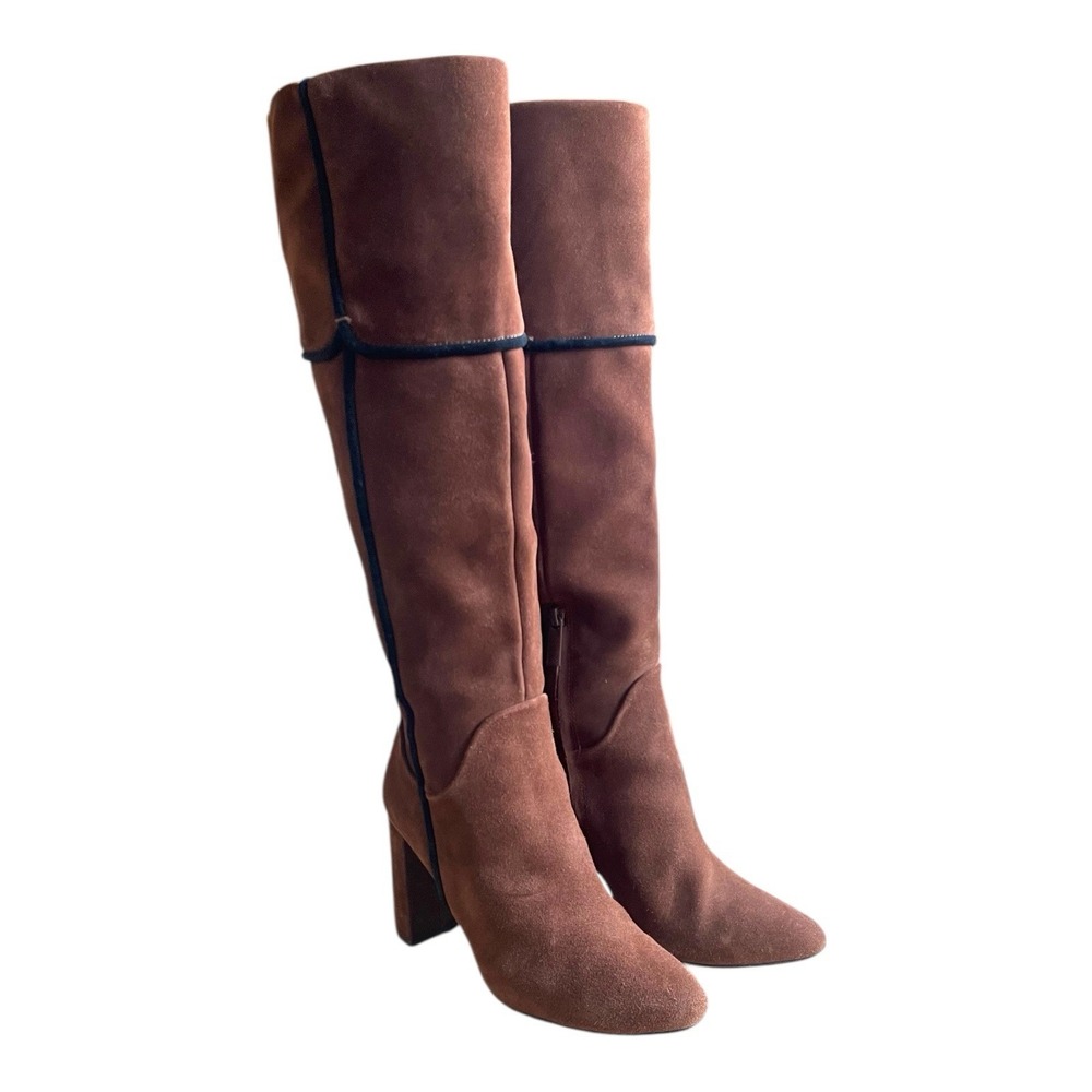 AD & Daughters Knee High‎ Brown Suede Block Heel Boot Size 9 Retail $300 - Picture 9 of 13
